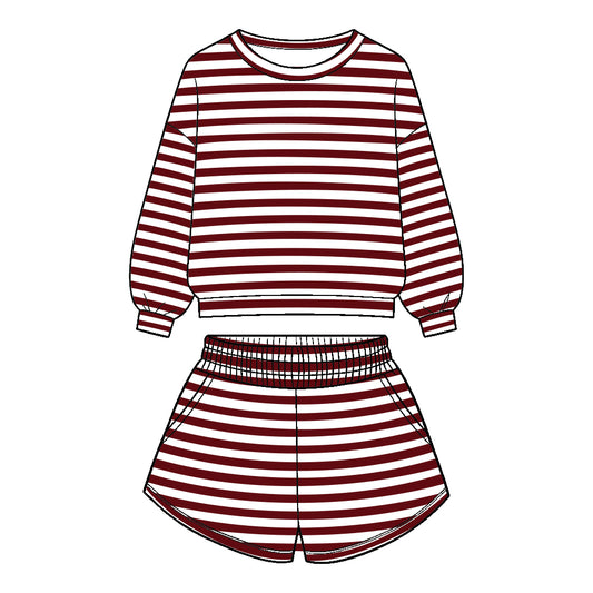 Custom design stripes top matching shorts girls outfit wholesale factory price