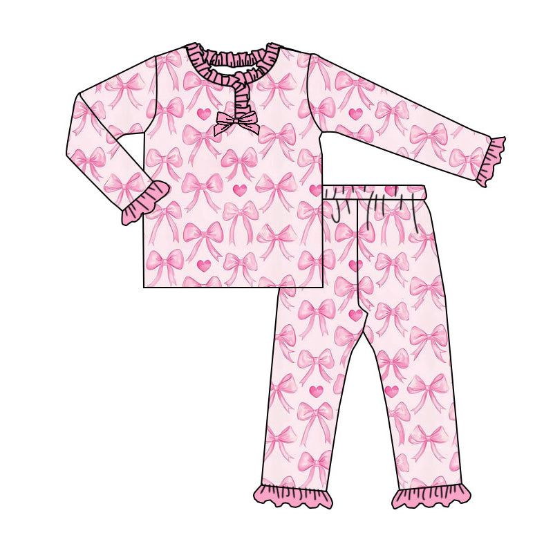 Kids girls Valentines day pink bow long sleeve outfit