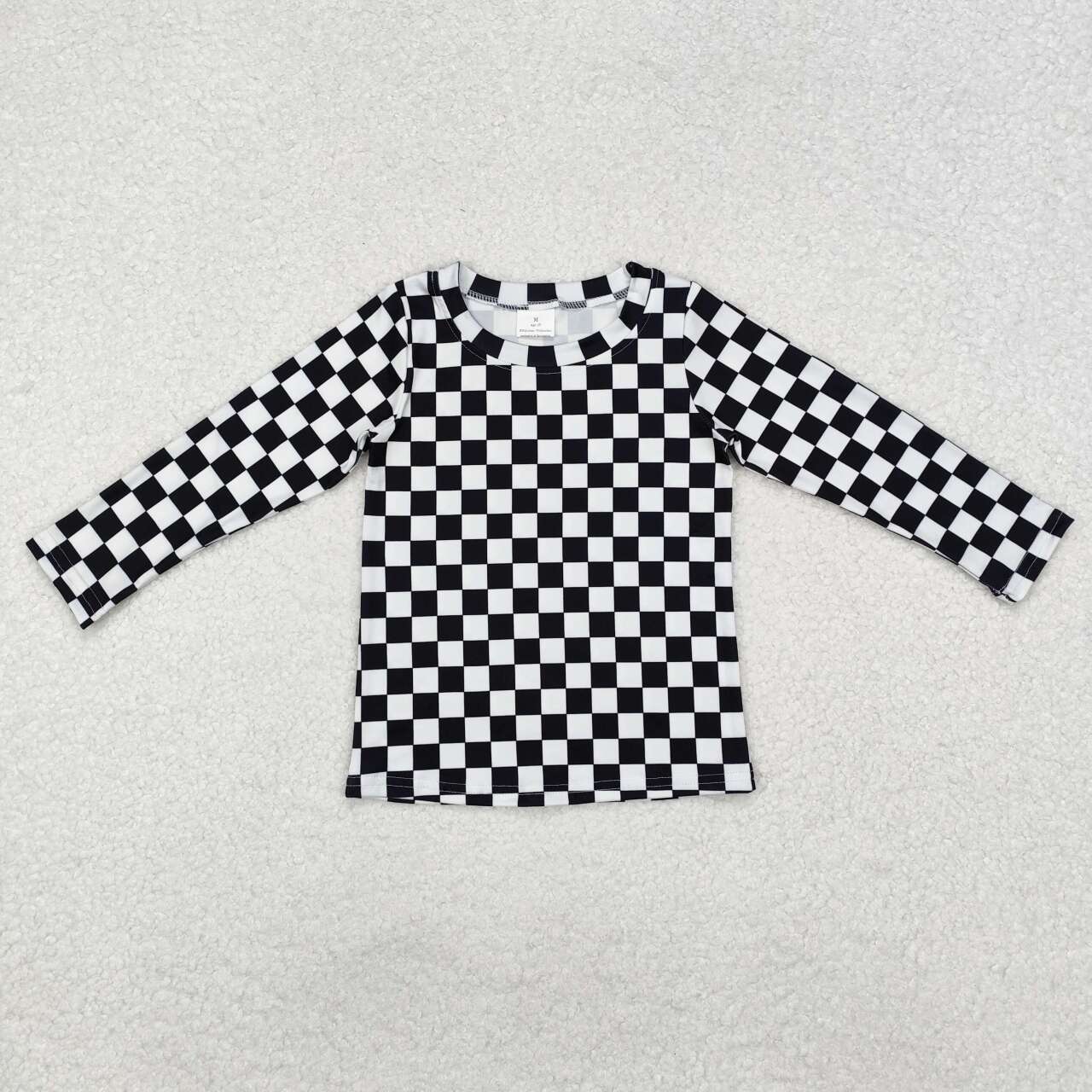 Black checkered long sleeve t-shirt top