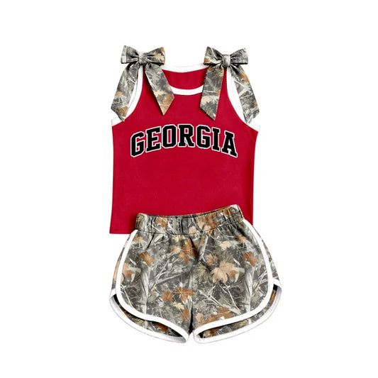 Custom team camo bow georgia top matching shorts girl summer outfit wholesale factory price