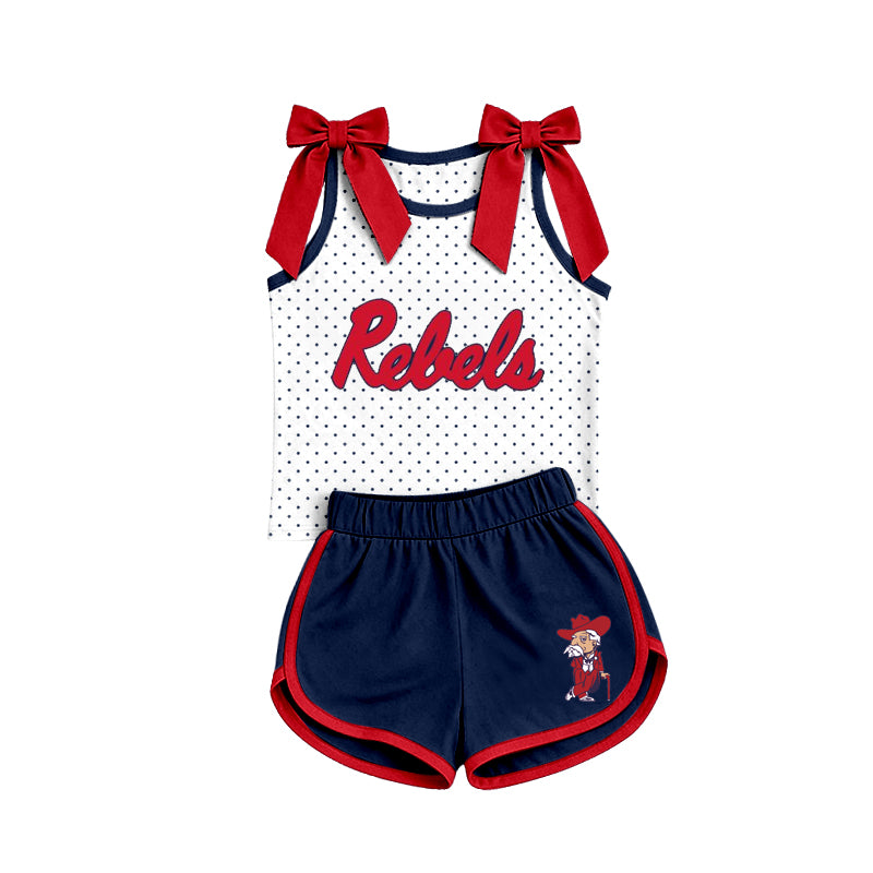 Custom team bow top matching shorts girls summer outfit