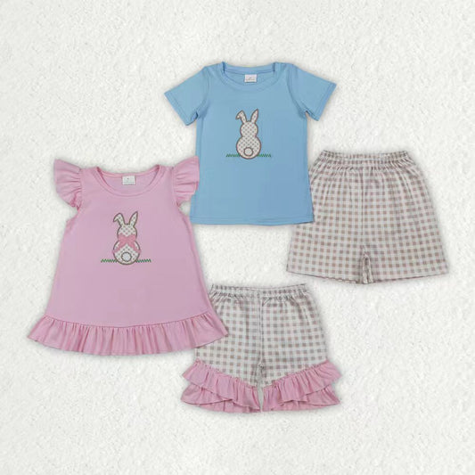 boy Easter bunny brown gingham embroidery outfit