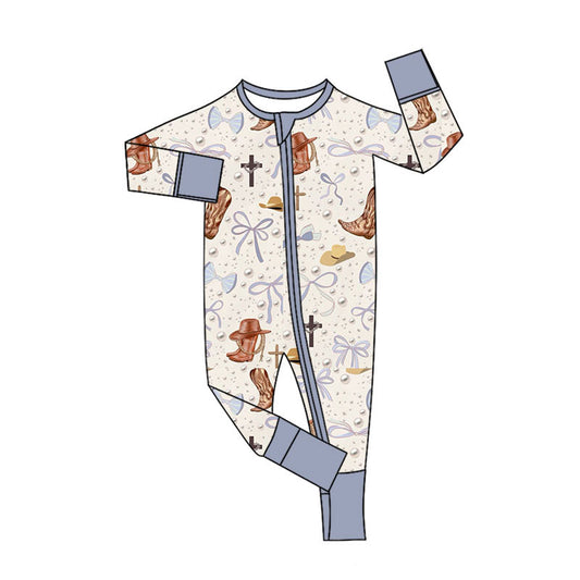 Western boots design kids long sleeve romper