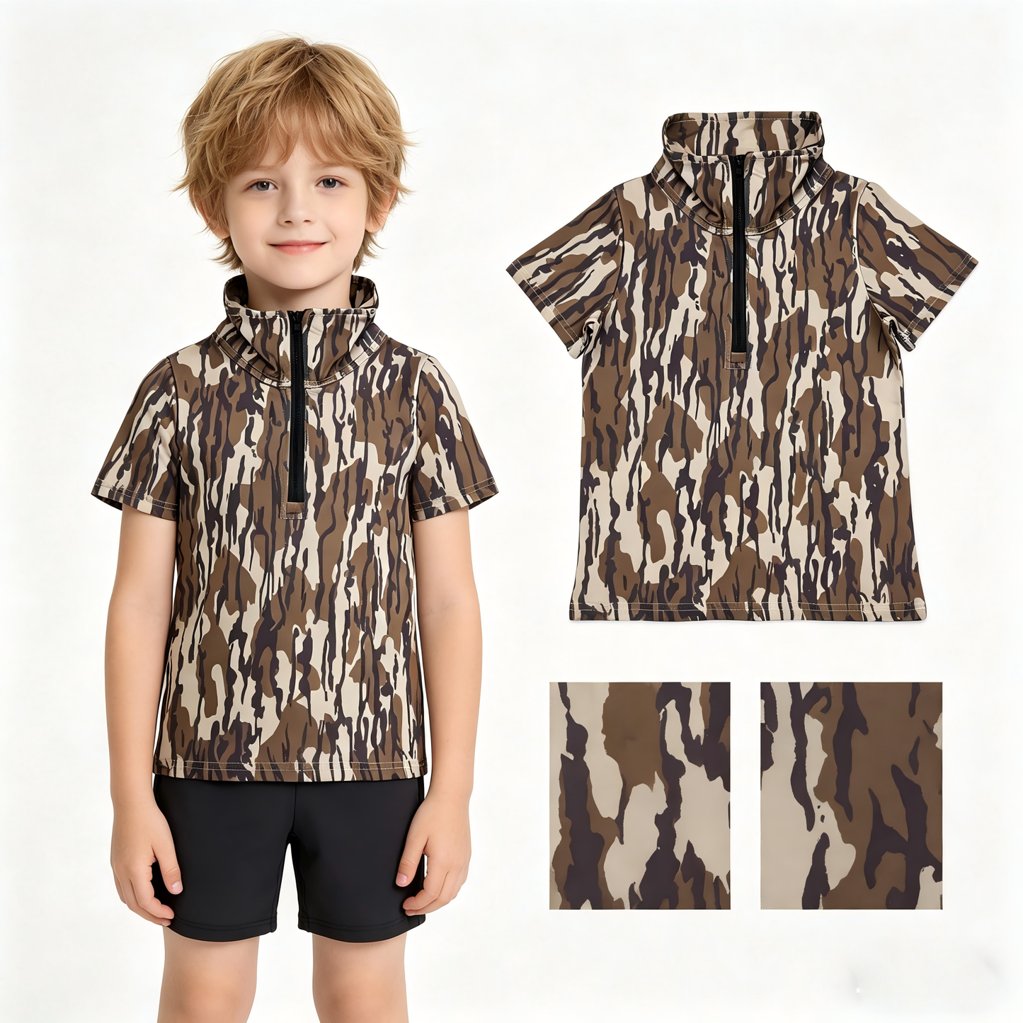 Camo design print boy short sleeve pullover top