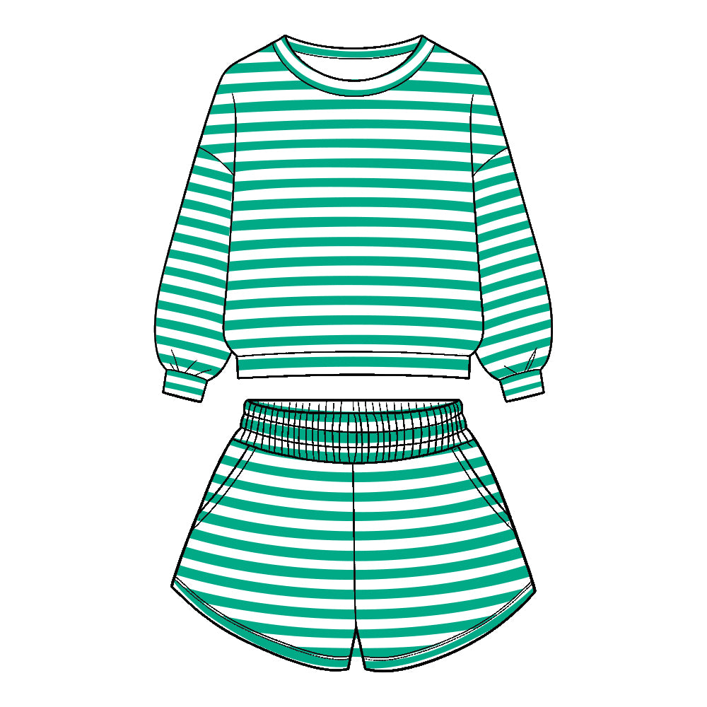 Custom design stripes top matching shorts girls outfit wholesale factory price