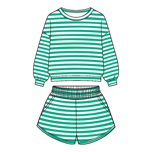 Custom design stripes top matching shorts girls outfit wholesale factory price
