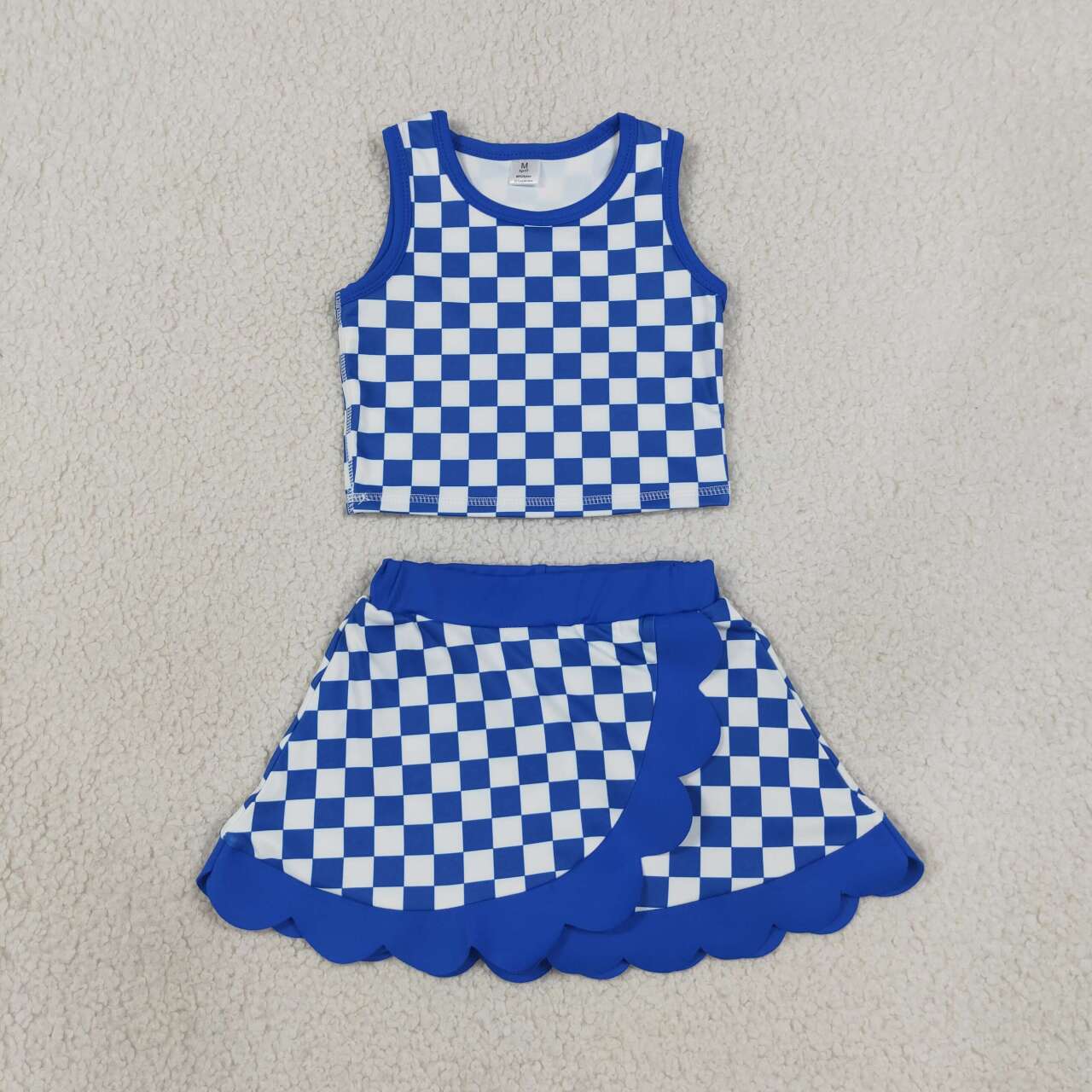 Blue plaid yoga tank top matching skorts girls summer outfit