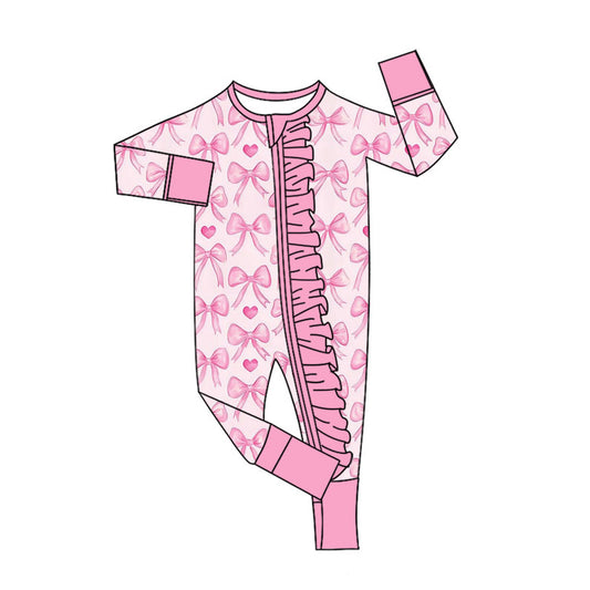 toddle baby Valentines day bow print long sleeve zip romper