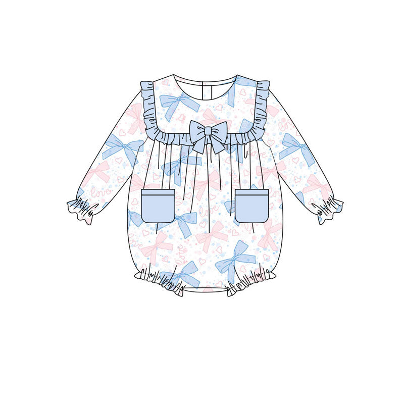 toddle baby long sleeve blue pink bow romper wholesale factory price