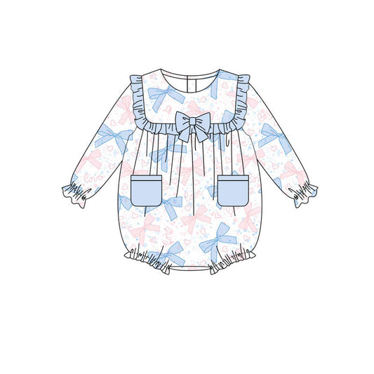 toddle baby long sleeve blue pink bow romper wholesale factory price