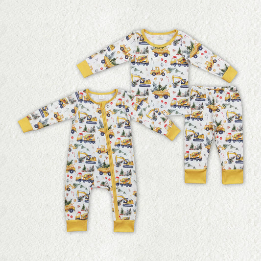 baby boy christmas construction bamboo pajama set clothes