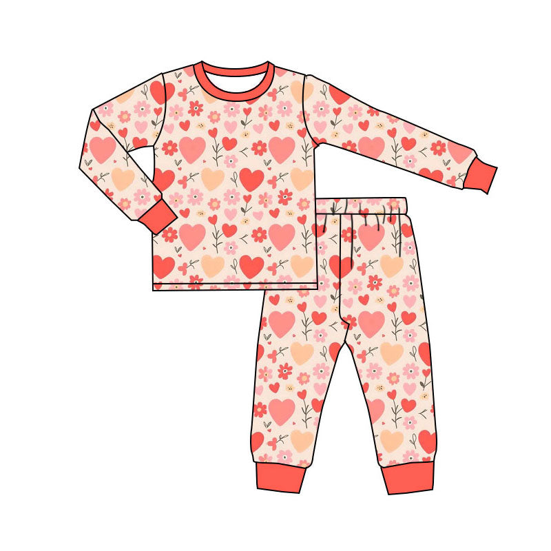Valentines heart design kids pajama set wholesal factory price