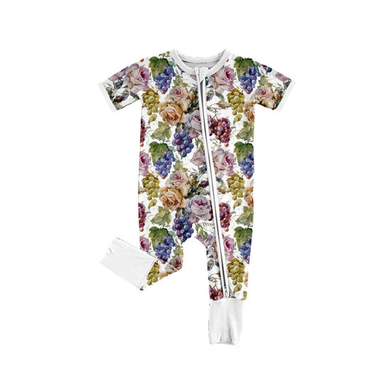 Floral grapes design kids short sleeve zip romper