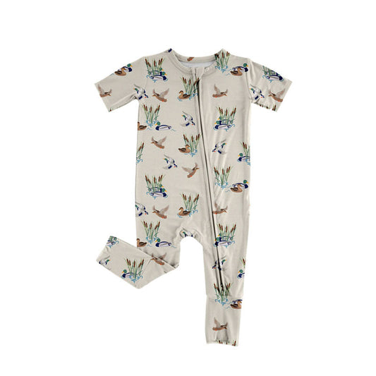 Mallard duck design kids short sleeve zip romper
