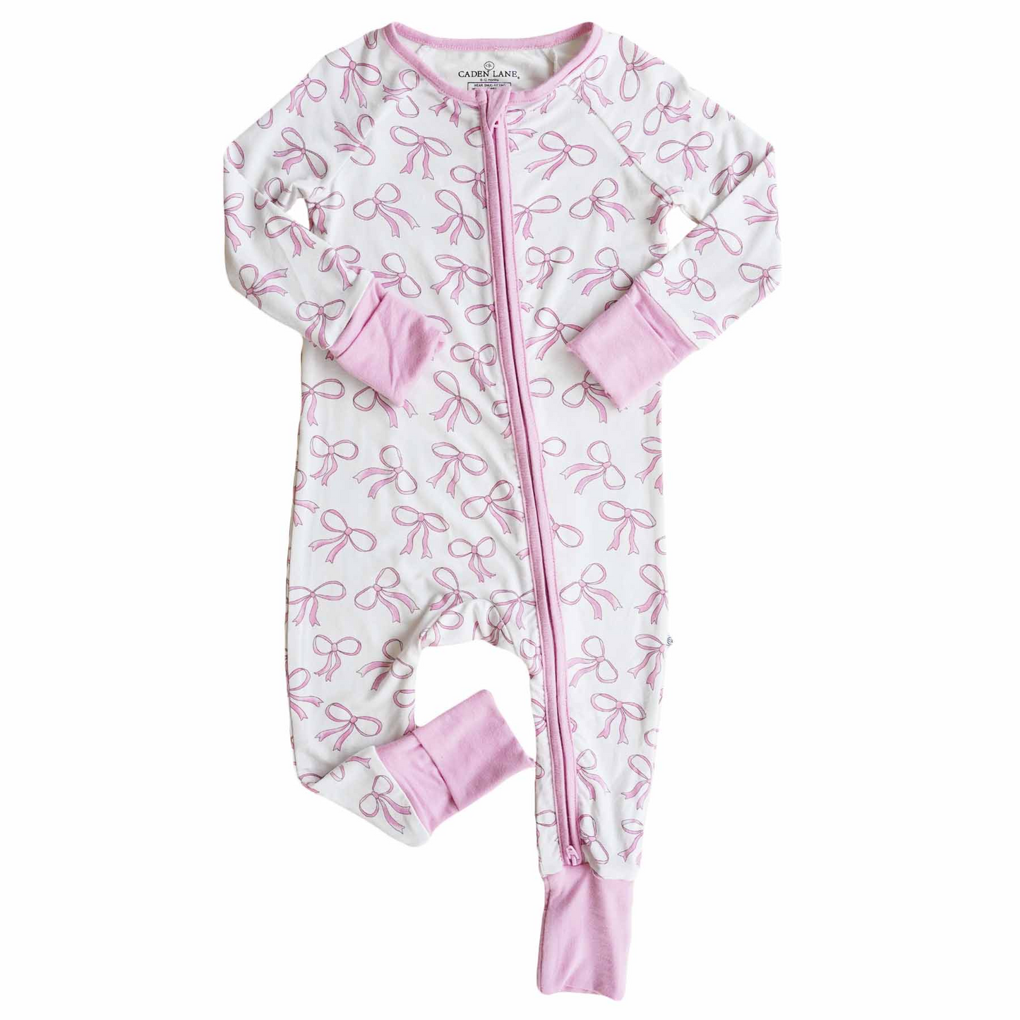 Wholesale kids baby pink bow long sleeve zip romper