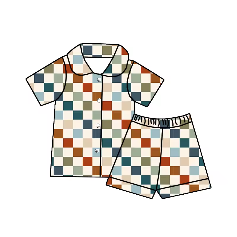 colorful checkered wholesale short sleeve pajama set