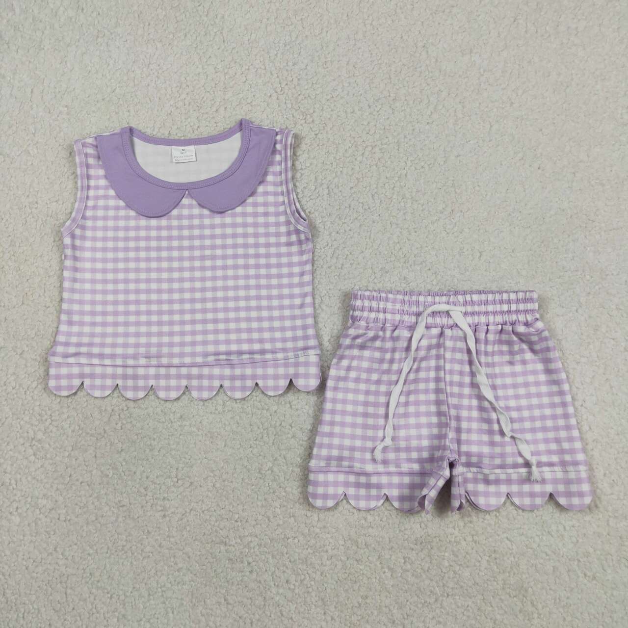 Lavender plaid top matching shorts girls summer outfit