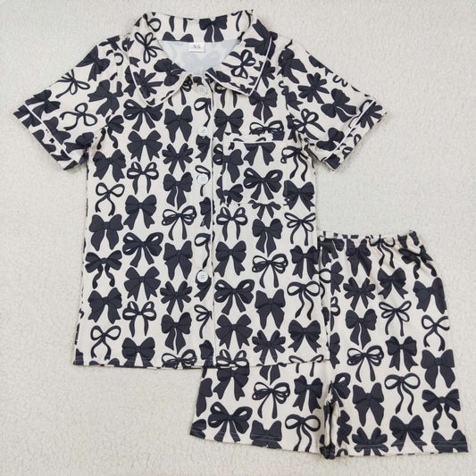 Adult Women black bow summer pajama set