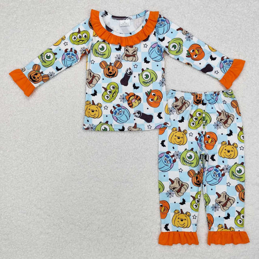 Halloween pumpkin cartoon face baby girls pajama set