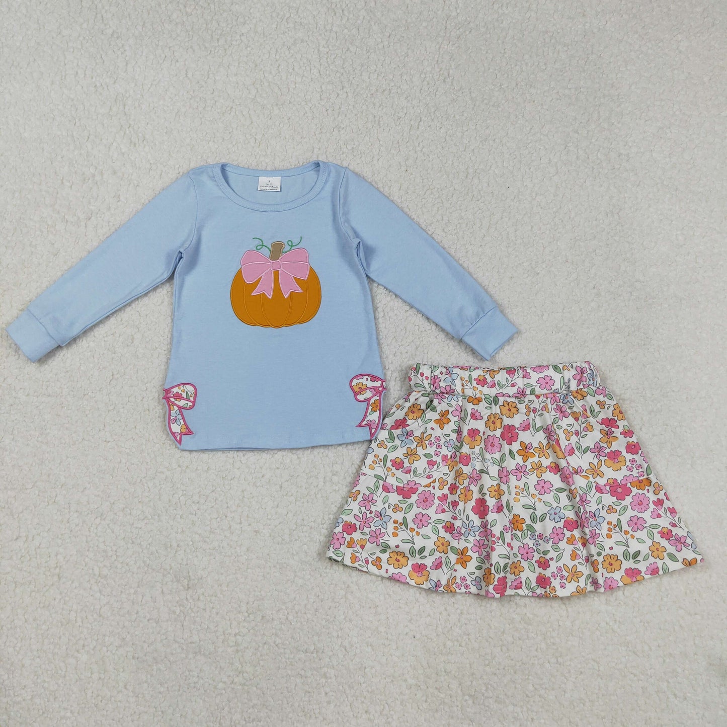 Toddle girl embroidery fall pumpin shirt floral skort outfit