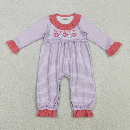 Embrodiery Valentines heart design baby long sleeve romper