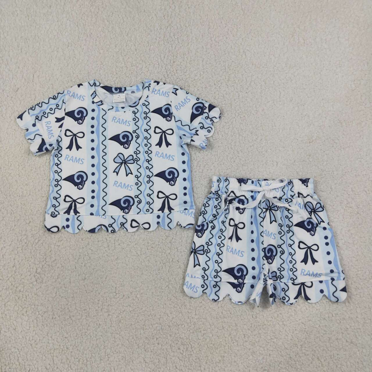 Ram print short sleeve top matching shorts girls summer outfit