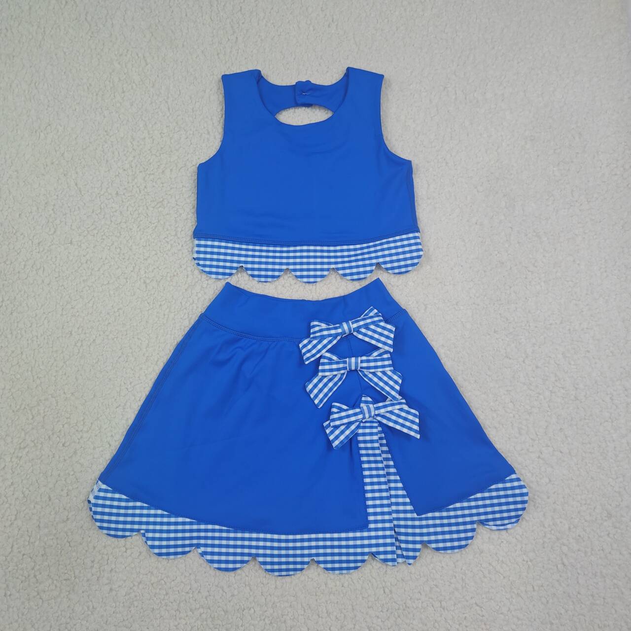 Blue top matching skorts girls summer yoga outfit