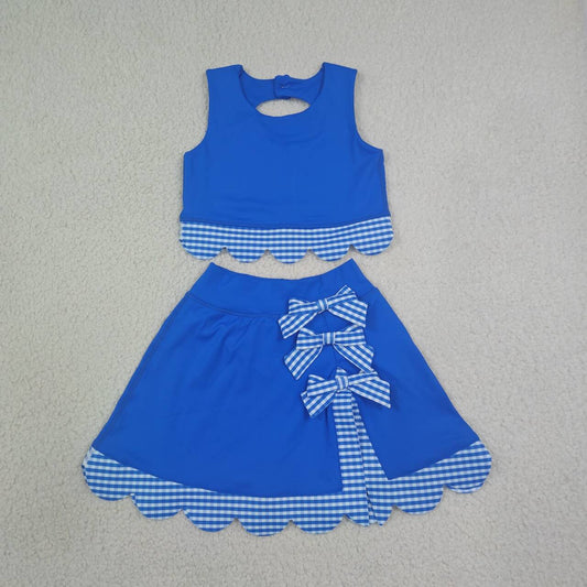 Blue top matching skorts girls summer yoga outfit