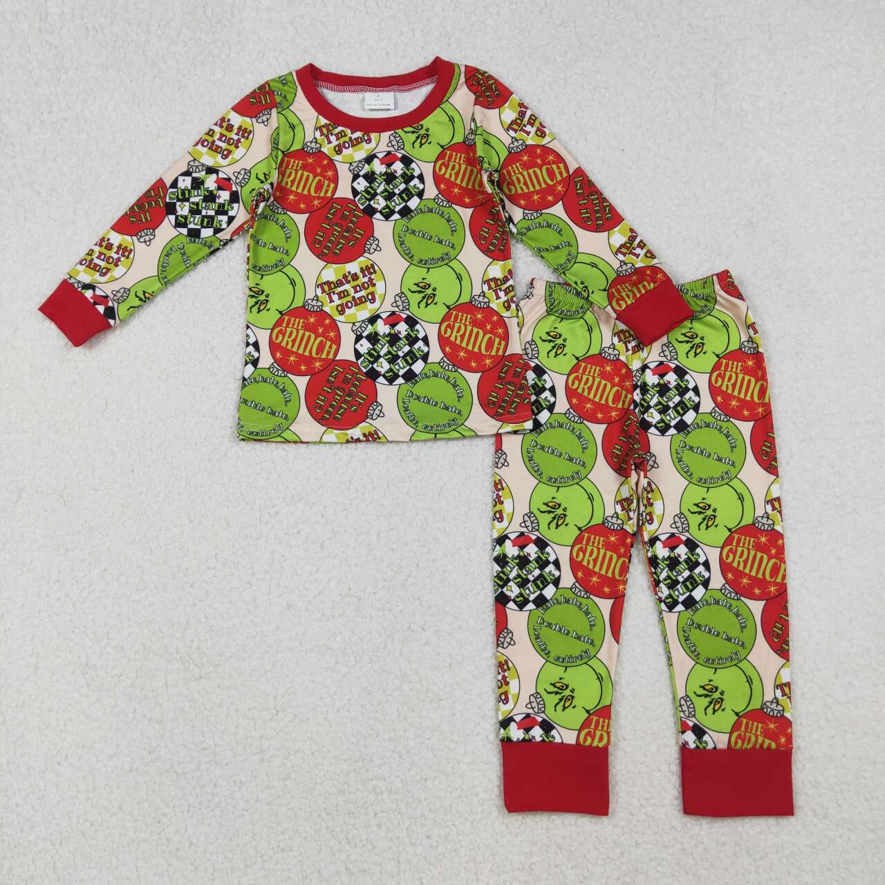 Christmas green face boys long sleeve pajama set