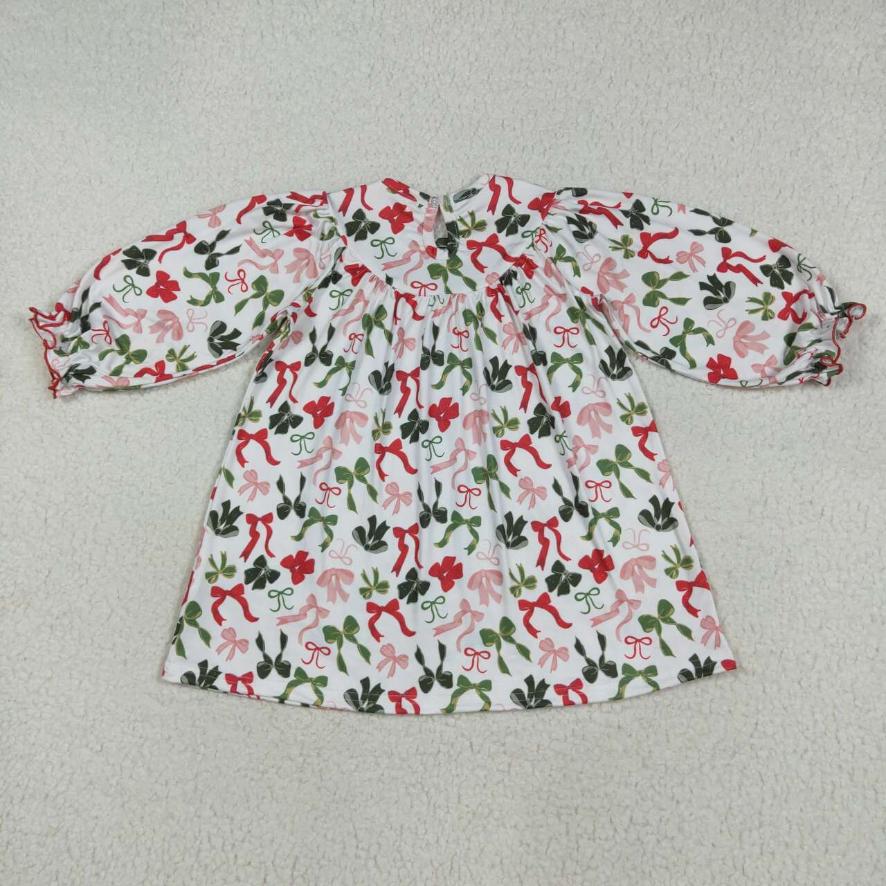 Merry Christmas green red bow smocked dress