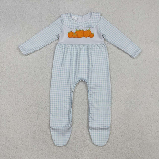 Embroidery Fall pumpkin toddle babylong sleeve romper