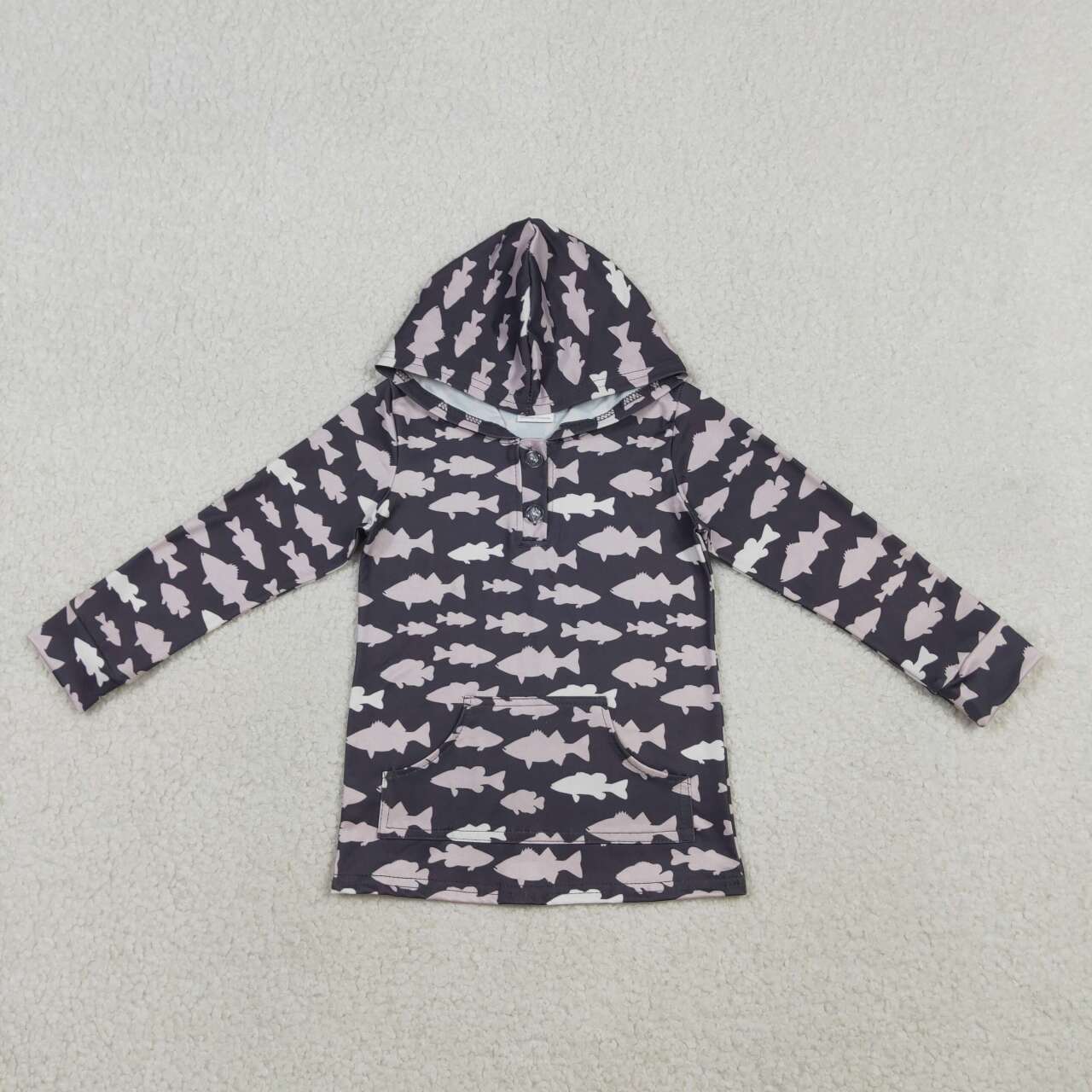 Boy long sleeve fish print hoodie top