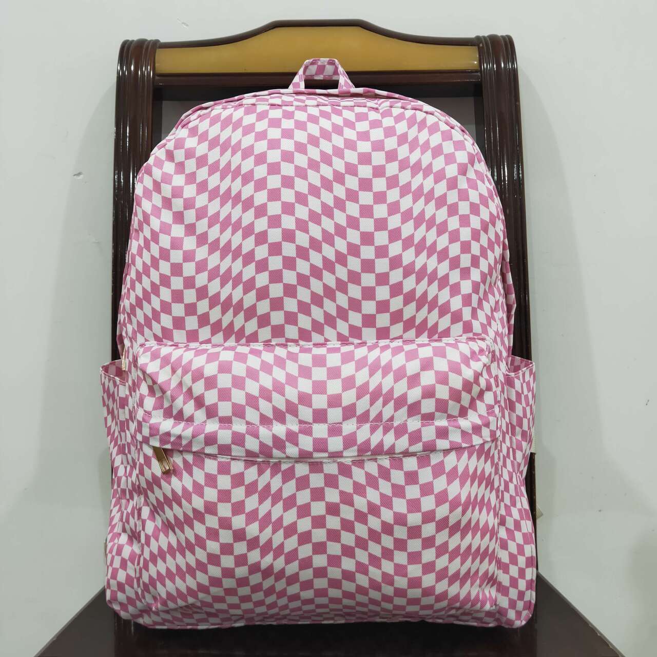 infant baby kids pink checkered mini backpack