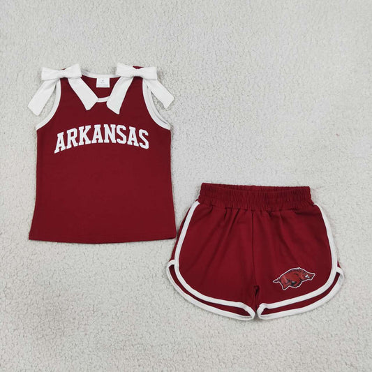 Arkansas team design cotton vinyl top matching shorts girls summer outfit