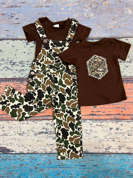 Baby boy camo duck shirt matching suspender jumpsuit 2pcs outfit