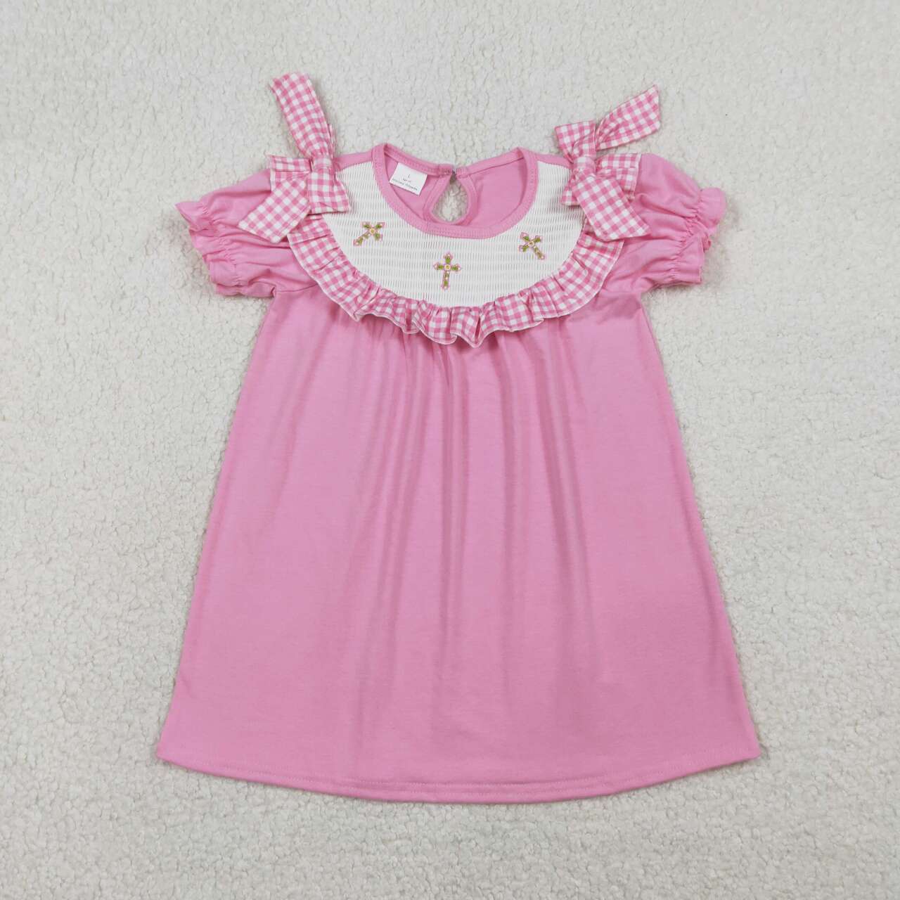 Easter cross girls short sleeve smocked dress
