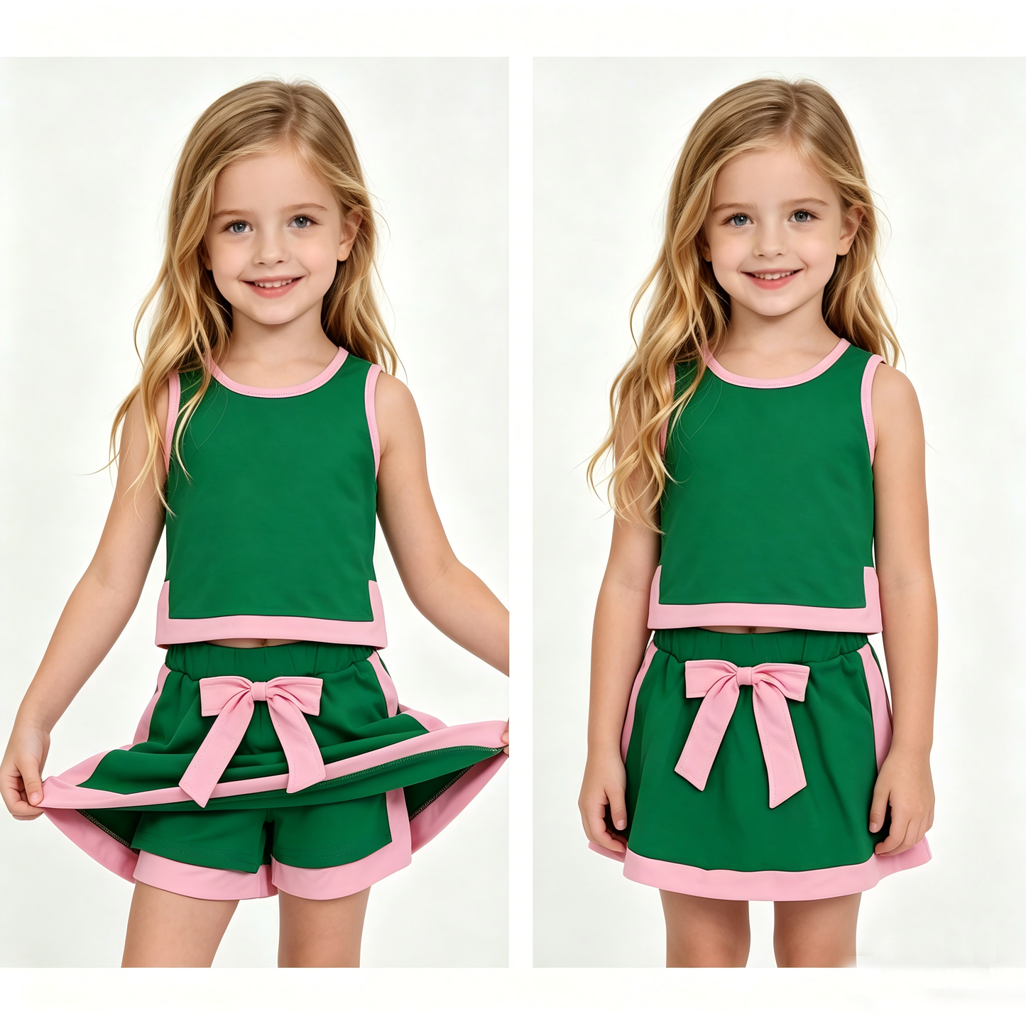 Green tank top matching shorts girl summer outfit