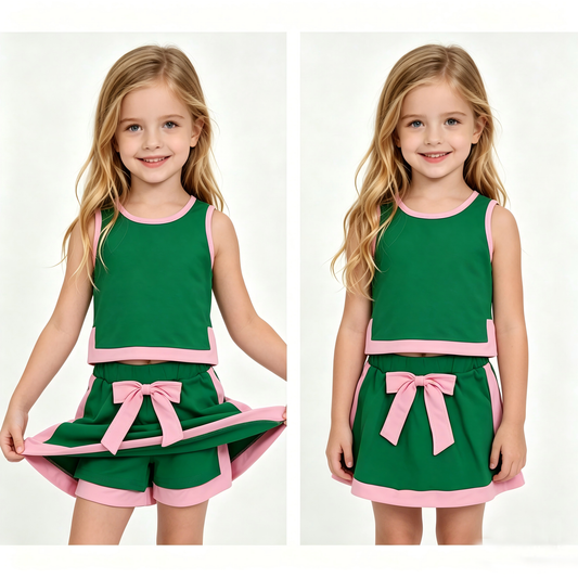 Green tank top matching shorts girl summer outfit