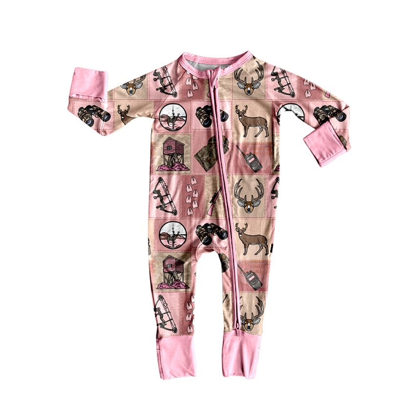 Toddle kids gone hunting deer design long sleeve romper
