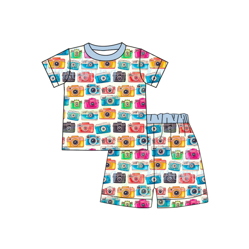baby boy camera print short sleeve outfit