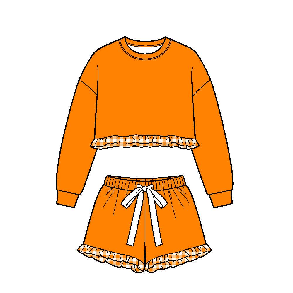 Solid cotton orange color short sleeve top matching shorts girls clothes