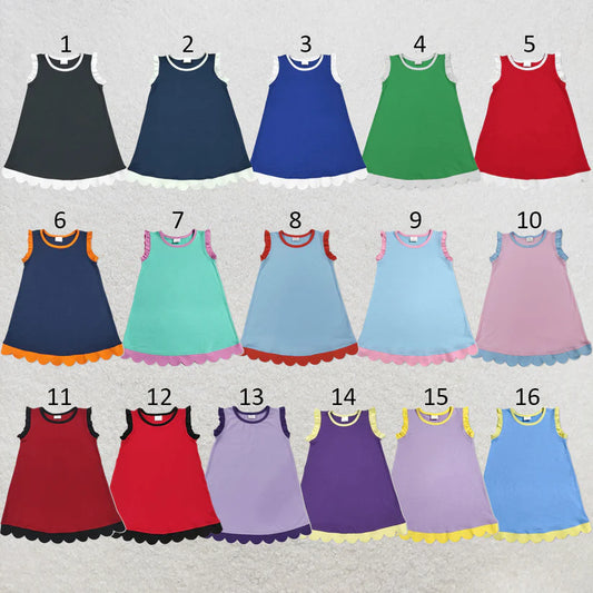 Lavender color yellow ruffle girls summer dress