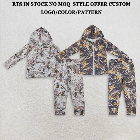 Leaves design kids boys long sleeve hoodie set outfit