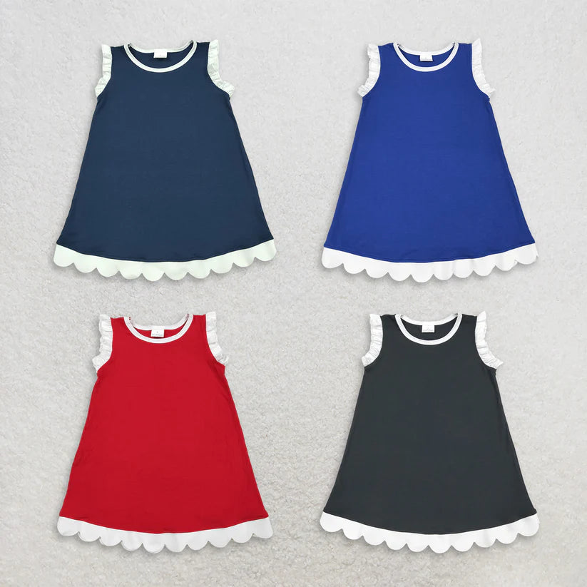 Navy color white ruffle girls summer dress