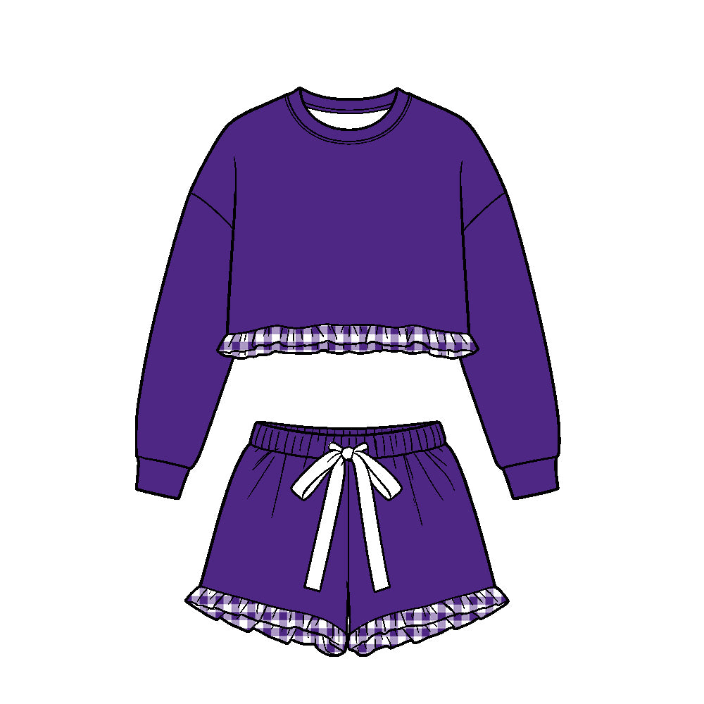 Solid cotton short sleeve top matching shorts girls clothes