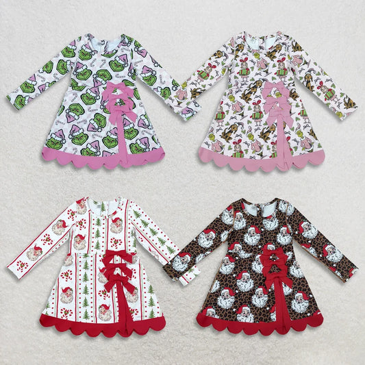 Christmas santa claus print girls long sleeve yoga dress