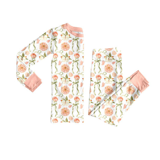 Pink flowers design kids pajama set wholesal factory price