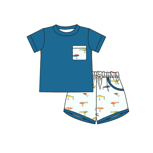 Custom fishing top matching shorts boy summer outfit