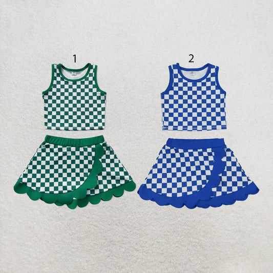 Green plaid top matching skorts girls summer yoga outfit