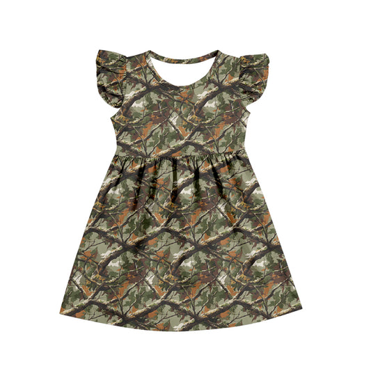 wholesale kids clothes flutter sleeve camo design dress